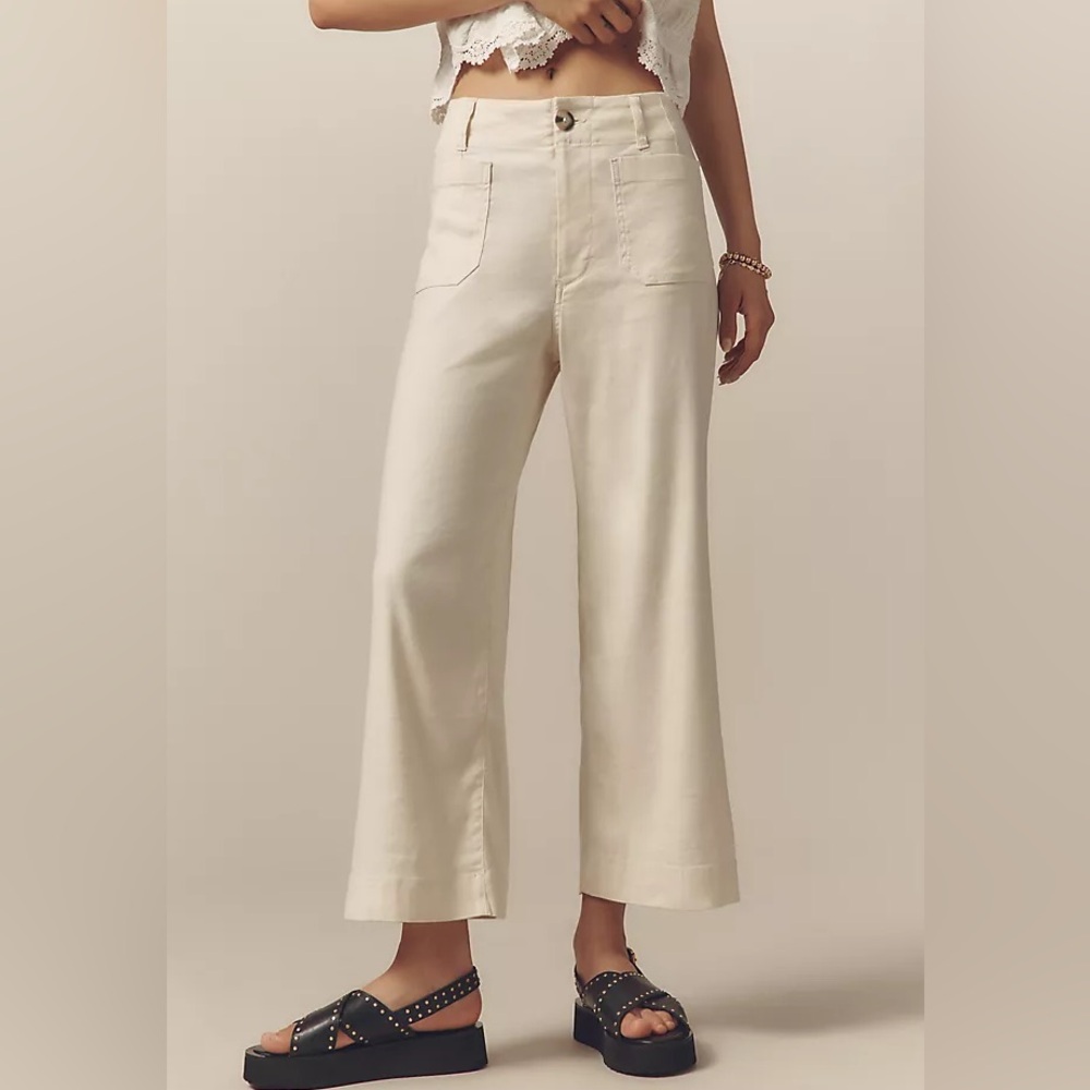 Anthropologie | The Colette Linen Blend Crop Wide-leg Pants by Maeve